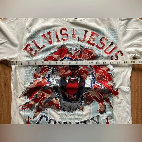 Vintage Elvis Jesus Country 04 Rare Iron Lion Zion Mens Medium Ivory Tshirt - Picture 10 of 14